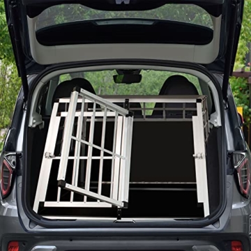 Juskys Alu Hundetransportbox XL - 96 × 91 × 70 cm – Auto Hundebox robust & pflegeleicht – 2 Gittertüren verschließbar - Reisebox für Hunde - 3