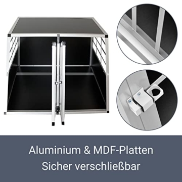 Juskys Alu Hundetransportbox XL - 96 × 91 × 70 cm – Auto Hundebox robust & pflegeleicht – 2 Gittertüren verschließbar - Reisebox für Hunde - 7