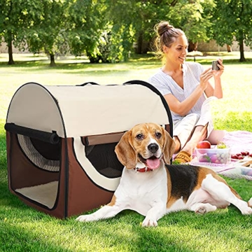 Pawhut Hundebox Faltbare Hundetransportbox Transportbox für Tier 2 Farben 5 Größen (XXL (97x71x76 cm), kaffeebraun-Creme), L97 x B71 x H76 cm - 2