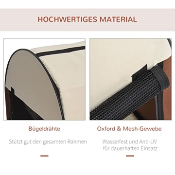Pawhut Hundebox Faltbare Hundetransportbox Transportbox für Tier 2 Farben 5 Größen (XXL (97x71x76 cm), kaffeebraun-Creme), L97 x B71 x H76 cm - 4
