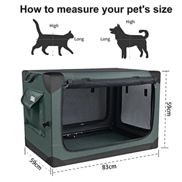 PUPPY KITTY Hundebox für große Hunde, Faltbar Hundetransportbox Auto Transportbox Reisebox Katzenbox, Border Collie Golden Retriever Transportbox für Kleiner Lastwagen, 59 * 59 * 83 cm, Olive. - 6